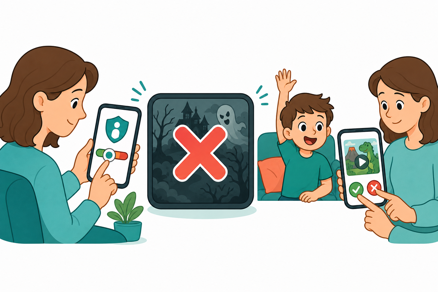 AI Safe Score parental controls — parents set a score to block adult content, kids can request, parents approve or reject